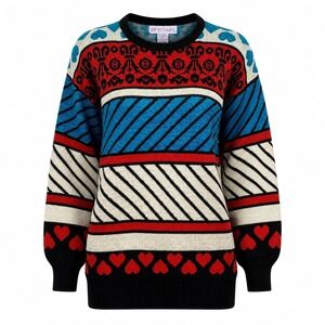 Sarah Taylor Vintage‎ Metallic Heart Geometric Knit Sweater Multicolor Womens M